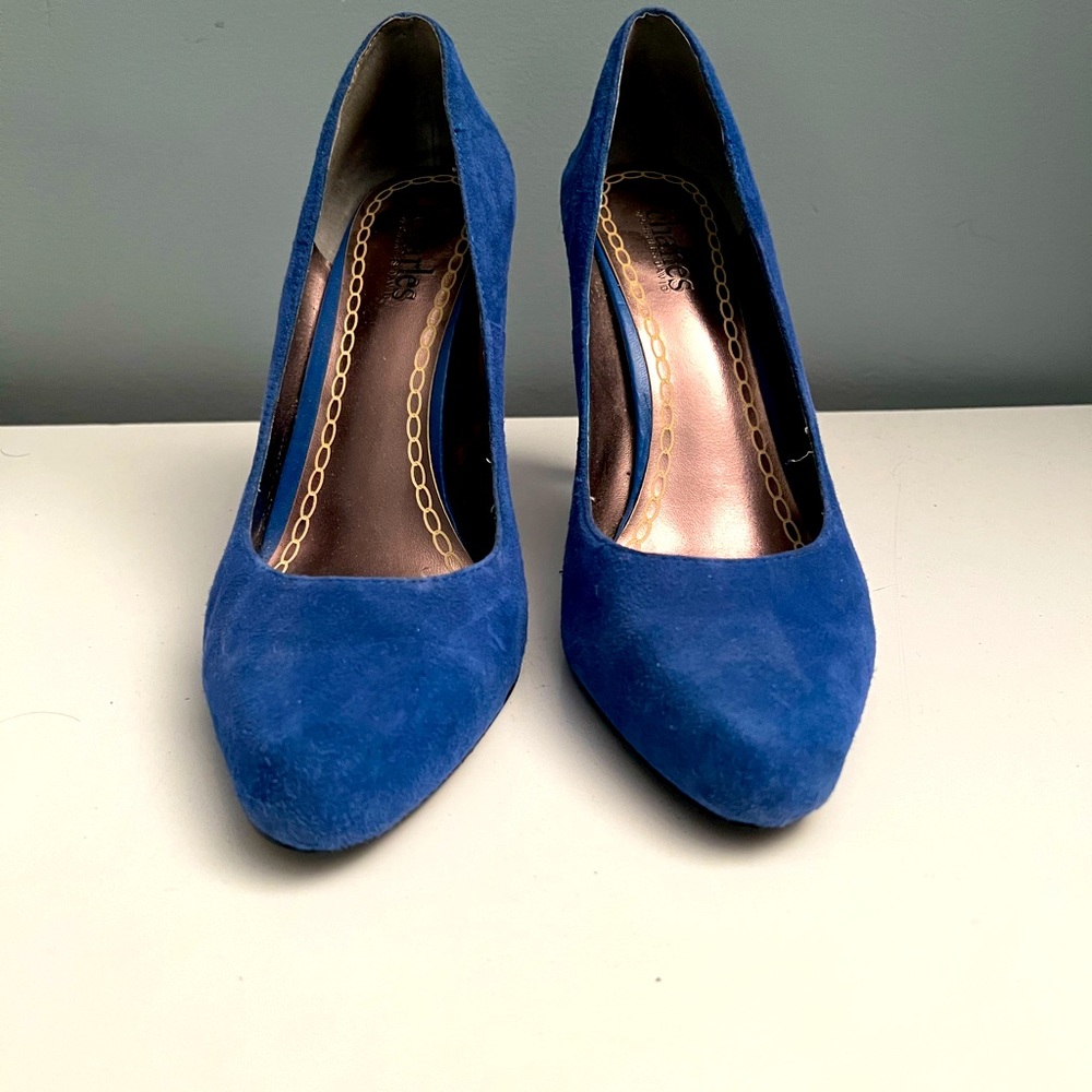 Charles David, sapphire, kid suede, stiletto, pointed, 3.7” heel. 8 1/2  (8.5)